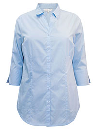 BLUE Pure Cotton 3/4 Sleeve Work Shirt - Plus Size 12 to 24