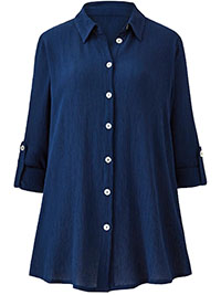 NAVY Roll Sleeve Crinkle Shirt - Plus Size 16 to 24