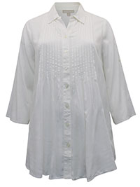 WW WHITE Pintucked Roll Sleeve Tunic Shirt - Plus Size 16/18 to 40/42 (US M to 5X)