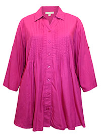 PINK Pintucked Roll Sleeve Tunic Shirt - Plus Size 20/22 to 24/26 (US L to 1X)