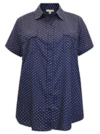 NAVY Mini Dot Short Sleeve Rounded Hem Utility Cotton Shirt - Plus Size 20/22 to 36/38 (US L to 4X)