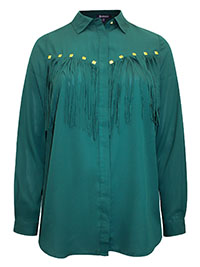 GREEN Long Sleeve Gold Square Stud Fringed Shirt - Plus Size 16 to 32 (US 14W to 30W)