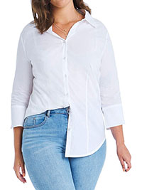 WHITE Pure Cotton 3/4 Sleeve Shirt - Plus Size 12 to 16