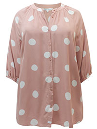 PINK Spotted Viscose 3/4 Sleeve Collarless Blouse - Plus Size 12 to 28