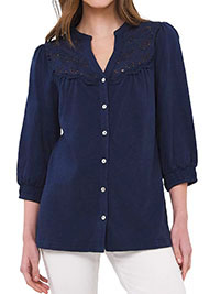 NAVY Broderie Detail Button Top - Plus Size 8 to 20