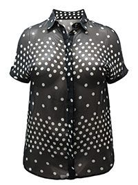 BLACK Spot Print Sheer Dipped Back Shirt - Size 10 to 12