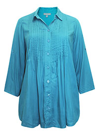 WW TURQUOISE Pintucked Roll Sleeve Tunic Shirt - Plus Size 20/22 to 36/38 (US L to 4X)