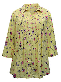 WW LEMON Airy Floral Open Collar Pintuck Tunic Shirt - Plus Size 24/26 to 44/46 (US 1X to 6X)