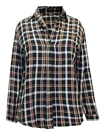 BLACK Yarn Dyed Overhead  Open Collar Check Shirt - Plus Size 16 to 18