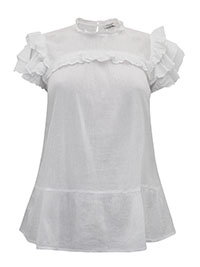 WHITE Short Frill Sleeve Crinkle Top - Plus Size 14 to 28