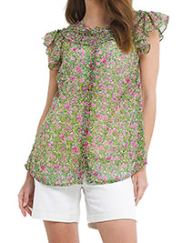 GREEN Ditsy Print Button Through Blouse - Plus Size 12 to 22