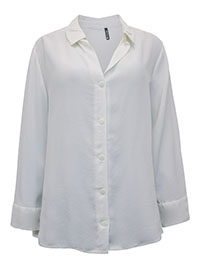 WHITE Button Through Wide Cuff Blouse - Plus Size 12 to 18 (S to XL)