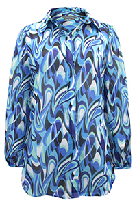 S/DAR BRIGHT-BLUE Swirl Print Blouson Sleeve Shirt - Size 8 to 20