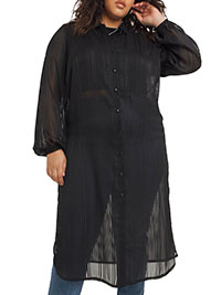 BLACK Sheer Longline Striped Shirt - Size 10 to 32