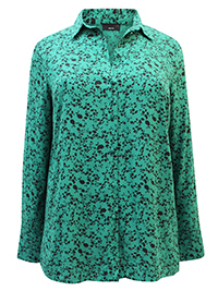 GREEN Printed Woven Curved Hem Shirt - Plus Size 14 to 30