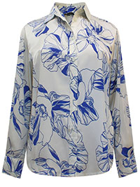 BLUE Floral Print Satin Shirt - Plus Size 16 to 32