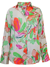 MULTI Floral Print Dipped Back Satin Shirt - Size 10 to 32