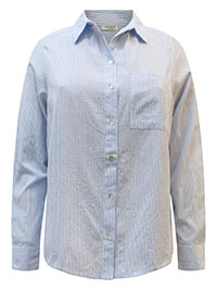 BLUE Linen Blend Striped Shirt - Plus Size 12 to 30