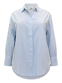 BLUE Pure Cotton Striped Shirt - Plus Size 20 to 30