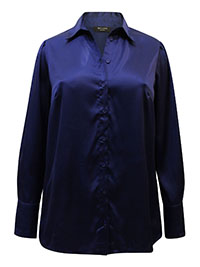 NAVY Long Sleeve Satin Shirt - Plus Size 18 to 28