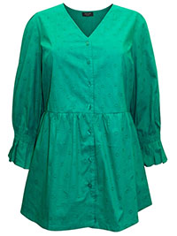 GREEN Cotton Dobby Puff Sleeve Top - Size 10 to 30