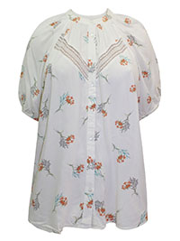 IVORY Floral Print Lace Insert Blouse - Plus Size 22 to 30