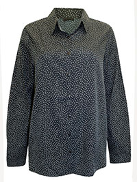 BLACK Polka Dot Print Long Sleeve Shirt - Plus Size 12 to 22