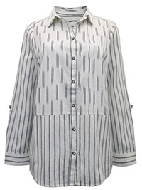 IVORY Pure Cotton Stripe Print Roll Sleeve Shirt - Size 8 to 12