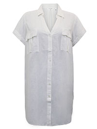 WHITE Linen Blend Utility Short Sleeve Blouse - Size 8/10 to 16/18 (S to L)