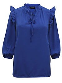BLUE Lace Trim Tie Neck Blouse - Plus Size 14 to 24