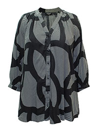 BLACK Mono Print Button Through Blouse - Plus Size 12 to 18