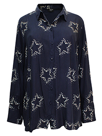 NAVY Star Print Button Down Blouse - Plus Size 26 to 32