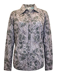 FF DEEP-PURPLE Pure Cotton Leaf Print Long Sleeve Shirt - Size 12 to 14