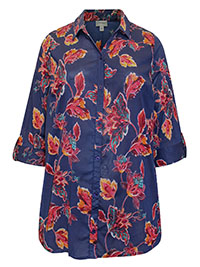 NAVY Paisley Floral 3Q Sleeve Opaque Crepe Timeless Blouse- Plus Size 20/22 to 36/38 (US 1X to 5X)