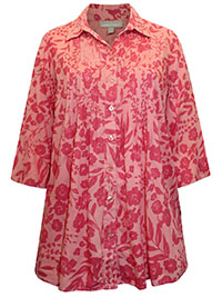 WW CORAL Water Floral Open Collar Pintuck Tunic Shirt - Plus Size 16/18 to 40/42 (US M to 5X)