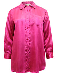 WW BRIGHT-CHERRY Long Sleeve Satin Blouse - Plus Size 16/18 to 32/34 (US M to 3X)