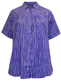 PURPLE Striped Shirred Button-Front Swing Top - Plus Size 16 to 34 (US 14W to 32W)