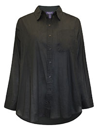 BLACK Pure Cotton Chest Pocket Blouse - Plus Size 20 to 28 (US 18W to 26W)