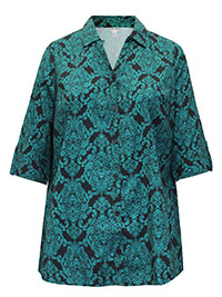 GREEN Emerald Medallion 3Q Sleeve Opaque Crepe Timeless Blouse - Plus Size 20/22 to 36/38 (US 1X to 5X)