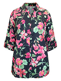 BLACK Floral 3Q Sleeve Opaque Crepe Timeless Blouse - Plus Size 16/18 to 32/34 (US 0X to 4X)