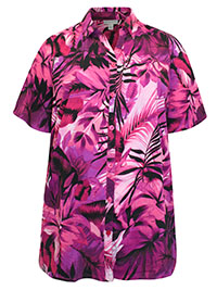 BERRY Pink Palm Leaves Timeless Short Flutter Sleeve Blouse - Plus Size 20/22 to 40 (US 1X to 6X)