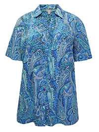 BLUE Paisley Vibrant Timeless Short Flutter Sleeve Blouse - Plus Size 20/22 to 40 (US 1X to 6X)