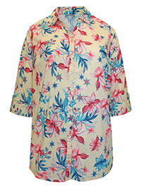 YELLOW Tropical Floral 3Q Sleeve Opaque Crepe Timeless Blouse - Plus Size 16/18 to 40 (US 0X to 6X)