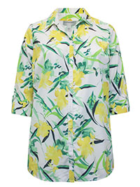 WHITE Tropical Floral 3Q Sleeve Opaque Crepe Timeless Blouse - Plus Size 16/18 to 40 (US 0X to 6X)