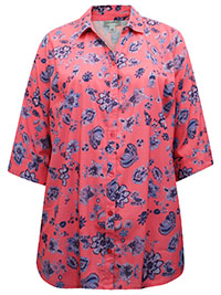 PINK Coral Floral Print 3Q Sleeve Opaque Crepe Timeless Blouse - Plus Size 16/18 to 24/26 (US 0X to 2X)