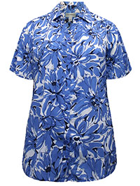 BLUE Graphic Flower Timeless Short Flutter Sleeve Blouse - Plus Size 16/18 to 40 (US 0X to 6X)