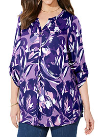 PURPLE Violet Painterly Floral Breezeway Georgette Blouse - Plus Size 24/26 to 36/38 (US 1X to 5X)