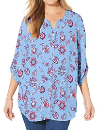 BLUE Paisley Floral Breezeway Georgette Blouse - Plus Size 20/22 to 32/34 (US 1X to 4X)