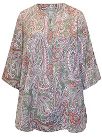 GREEN Olive Green Paisley Breezeway Georgette Blouse - Plus Size 20/22 to 40 (US 1X to 6X)