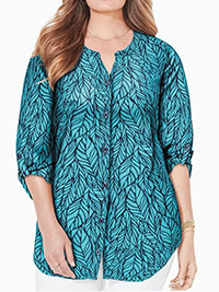 TURQUOISE Leaf Breezeway Georgette Blouse - Plus Size 20/22 to 40 (US 1X to 6X)